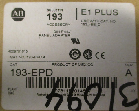 Allen Bradley 193EPD Ser A Din Rail Panel Adapter 166AWG 193EPD A