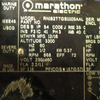 Marathon RN182TTGS11105AAL Marine / Severe Duty 1/2 HP, 3 Ph Motor, 868 RPM