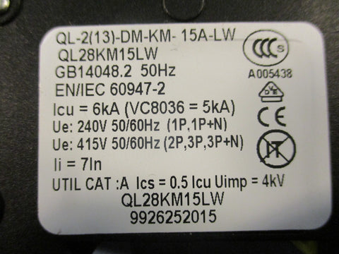 Weidmuller 9926252015 Circuit Breaker Magnetic 15A 2 Pole 240VAC