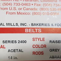Intralox 2400 Series Grey Acetal Raised Rib Conveyor Belt 20.0019'Lx14"W 238 Row