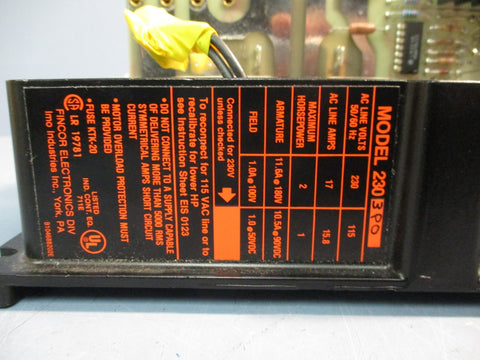 FINCOR ELECTRONICS MODEL# 2303PO 50/60Hz, DC DRIVE 17A 2HP