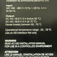 IFM AC1253 ASI Power Supply 3AC 380460V 0.9A 5060Hz Input, 30.6V Output