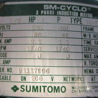 Sumitomo TC-F Gearmotor CNHM05-4105DAY-121 1/2HP 121:1 Ratio 1-1/8" Shaft Dia