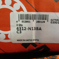 FAG 6312N13BA C3 Ball Bearing 60 ID x 130 OD x 31 mm W Matched Set of 2