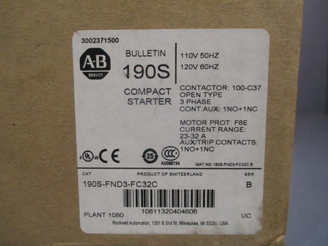 Allen-Bradley Compact Combination 110V 50HZ Starter Series B 190S-FND3-FC32C