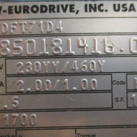 Sew Eurodrive DFT71D4 Gearmotor K37DT71D4 8.91:1 1700/191RPM 1" Shaft Dia