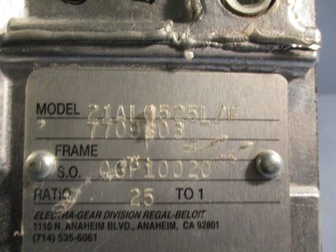 Electra-Gear Division 21ALC525L/F Gearbox Ratio 25:1 56C, Right Angle