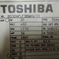 Toshiba B0304FLF3BMHJ01 Induction Motor 30HP 1770RPM 460V 1-7/8" Shaft Dia