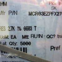 Rohm MCR03EZPFX2701 SM Thick Film Resistors, 0603, 2.7K ohms, 1% T, 5611 pcs