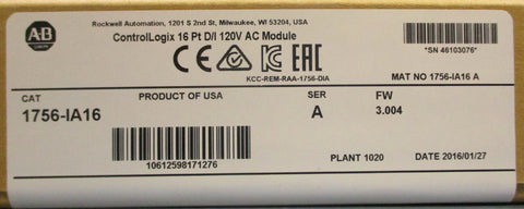 Allen Bradley 1756IA16 Ser A 3.004 ControlLogix 16Pt D/I 120V AC Module Sealed*