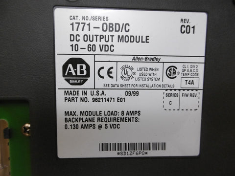 Used Allen Bradley 1771-OBD/C Series C DC Output Module Rev C01 10-60VDC
