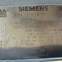Siemens 1LE24214EB112AAB Motor 125 HP, 460 V, 1785 RPM, B 444T Frame, SD100 IEEE