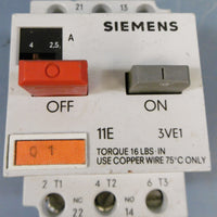Siemens 3VE10152JU00 Motor Starter Protector G/8708A76