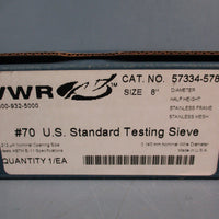 VWR 57334578 #70 U.S. Standard Testing Sieve 8" Dia 0.140mm Wire Dia Stainless