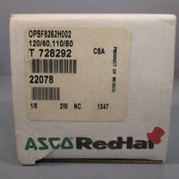 ASCO RED HAT II 1/8 PIPE SOLENOID VALVE SERIAL #T728292 OPSF826H002
