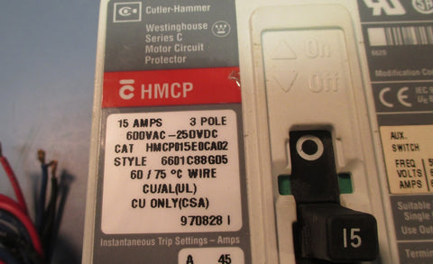 Cutler Hammer HMCP015E0CA02 15A Motor Circuit Protector Breaker w/ Aux