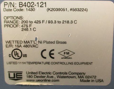 United Electric Controls B402121 Temperature Controller 200425 Deg F 480VAC