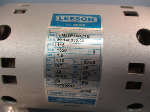 LEESON A.C. MOTOR UM38P150Z1B 115V, 1550 RPM, 1PH, 1.6A 1/10 HP 50/60HZ