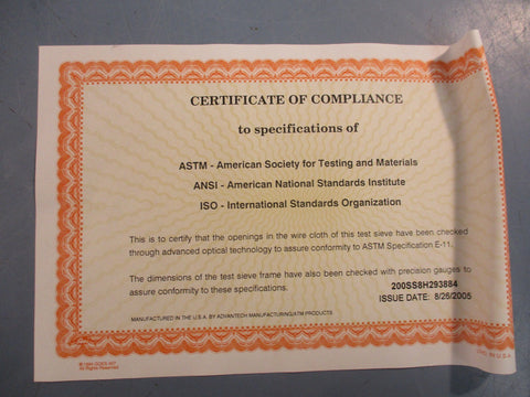 VWR 57334590 #200 U.S. Standard Testing Sieve 8" 0.050mm Wire Dia Stainless
