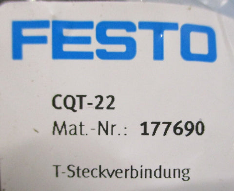 (Lot of 9) Festo 177690 Push In T Connector CQT-22 22mm -0.95bar…15bar