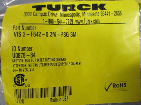 (Lot of 2) Turck VIS 2-F642-0.3M-PSG 3M Actuator and Sensor Cordset U0878-84