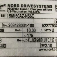 Nord SK 1SMI50AZN56C Gearbox w/ Schenck V565943.B01 Parts Kit 52mm 20mm Bore