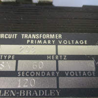 ALLEN BRADLEY CONTROL CIRCUIT TRANSFORMER 208V 60HZ 120V 60HZ SER. B 1497N15