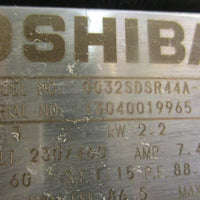 Toshiba 0032SDSR44A-P Electric Motor 3HP 3500/2870RPM 60/50Hz 1-1/8" Shaft Dia