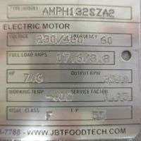 JBT Foodtech AMPH132SZA2 Electric Motor 151522K 7.6 HP 3540 RPM 11/2" Shaft Dia