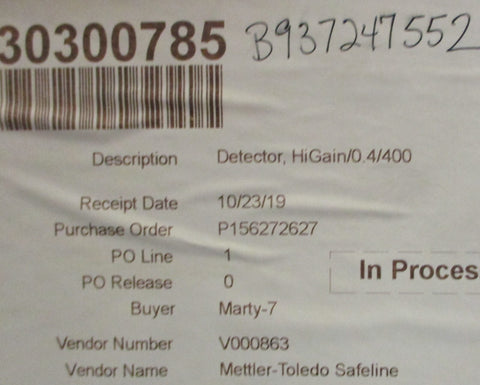 Mettler Toledo 30300785 Detector Assy 400 0.4 HiGain Ver B  814VDC Input 1A Max