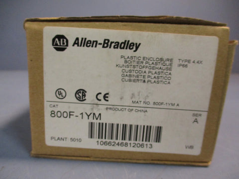 ALLEN BRADLEY 800F-1YM,  SERIES A PLASTIC ENCLOSURE 1 HOLE 22MM YELLOW IP66