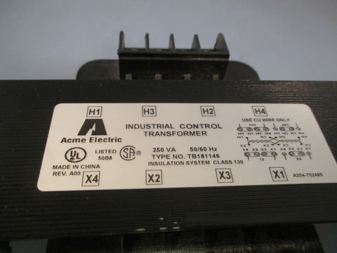 ACME ELECTRIC INDUSTRIAL CONTROL TRANSFORMER VA250, 50/60, 1 PHA TYPE TB181146