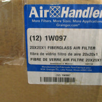 BOX OF 12 NEW 20X20X1 AIR HANDLER FIBERGLASS DISPOSABLE AIR FILTER 1W097