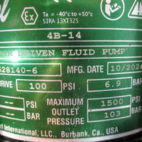 Haskel 4B-14 Air Driven Fluid Pump 100psi Max Air Drive 1500psi Max Out Pressure