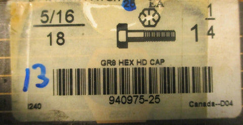 Brighton Best 940975-25 GR8 Hex Head Cap Screw 5/16/18x1-1/4 (Lot of 163)