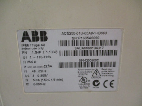 ABB Micro Drives with IP66 Type 4X/NEMA Enclosure 1.5 HP ACS25001U05A81+B063