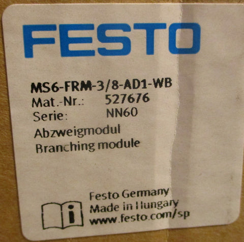 Festo 527676 Branching Module MS6-FRM-3/8-AD1-WB New in Package