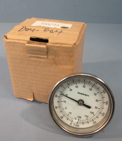 Marsh Thermometer L31105 Thermometer 0-250 Deg F, 2" Long Stem 3" Dial 1/2 MNPT
