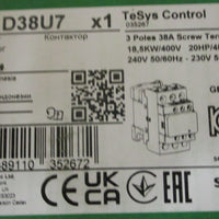 Schneider Electric LC1D38U7 TeSys Control Contactor 3 Poles 38 A 20 HP 480 V