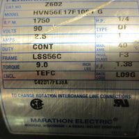 Marathon Z602 DC Permanent Magnet Motor HVN56E17F1001G 1/4HP 5/8" Shaft Dia