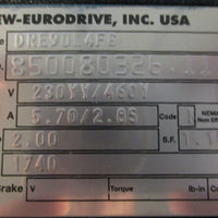 Sew Eurodrive DRE90L4FG 3-Phase Motor 2HP 1740RPM 230/460V 60Hz