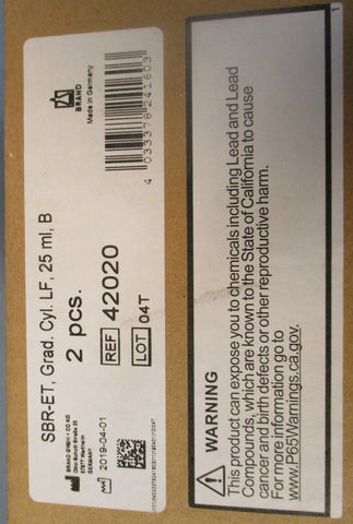 Lot 4 Silberbrand 42020 Eterna 25 ml: 1 ml Borosilicate 3.3 Graduated Cylinder