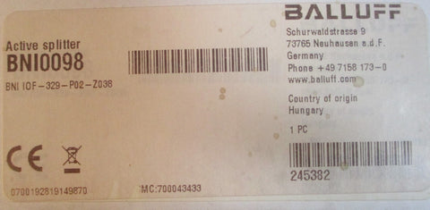 Balluff BNI0098 Security Module, I/O Hub BNI IOF329P02Z038 24VDC 6.6A Max