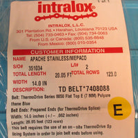 Intralox ThermoDrive 8050 Flat Top E 7mm Polyurethane Blue 20.05 FT, 14" Wide