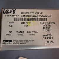 Parker 02F30U1104ABFOS05KMP Complete Valve Gold Ring 1/8 NPT 1/16 Orifice