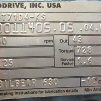 Sew Eurodrive R27DT71D4-KS Gearmotor DFT71D4-KS 1700RPM .5HP 39.25:1 1" Shaft Di
