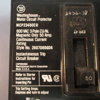 Westinghouse MCP23480CR 50 A Motor Circuit Protector Breaker 3 Pole 600 VAC Used