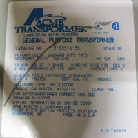 Acme T-2-53516-3S General Purpose Transformer 240x480 Pri V 120/240 Sec V 10 KVA