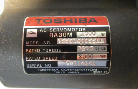 Toshiba VSB01000SSAA AC Servo Motor RA30M 1000W, 3000 RPM NWOB
