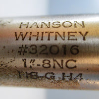 Hanson Whitney Precision High Speed Ground Hand Tap, 1"-8 NC, HS-G, H4, #32016